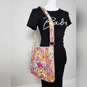 Vera Bradley Quilted Floral Pink, Orange And Cream Shoulder bag Crossbody Purse